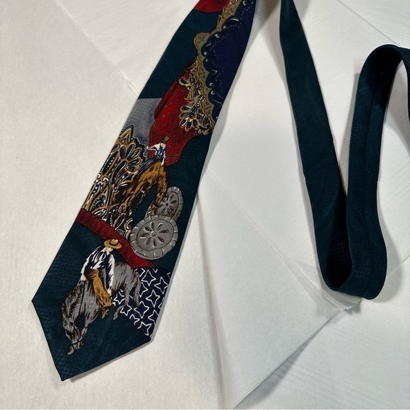 Vintage Western Patterned Tie - Wearable Art - Person Riding a Horse, Paisley - Picture 3 of 7